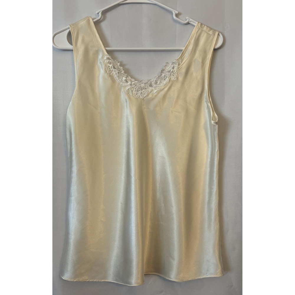 Secret Treasures Women's Sleeveless Satin Camisole Slip Tank Top Ivory M